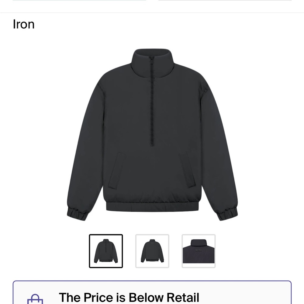 Fear of god essentials- quilted pullover (iron) new with tags size large